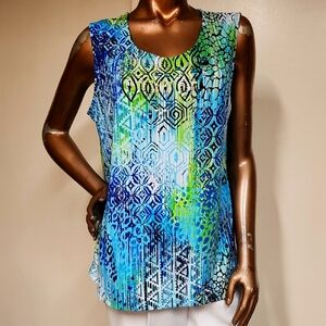 Vibrant Blue and Green Geometric Print Tank Top